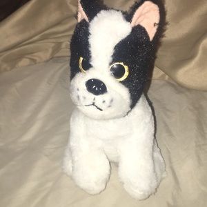 black and white stuffed dog